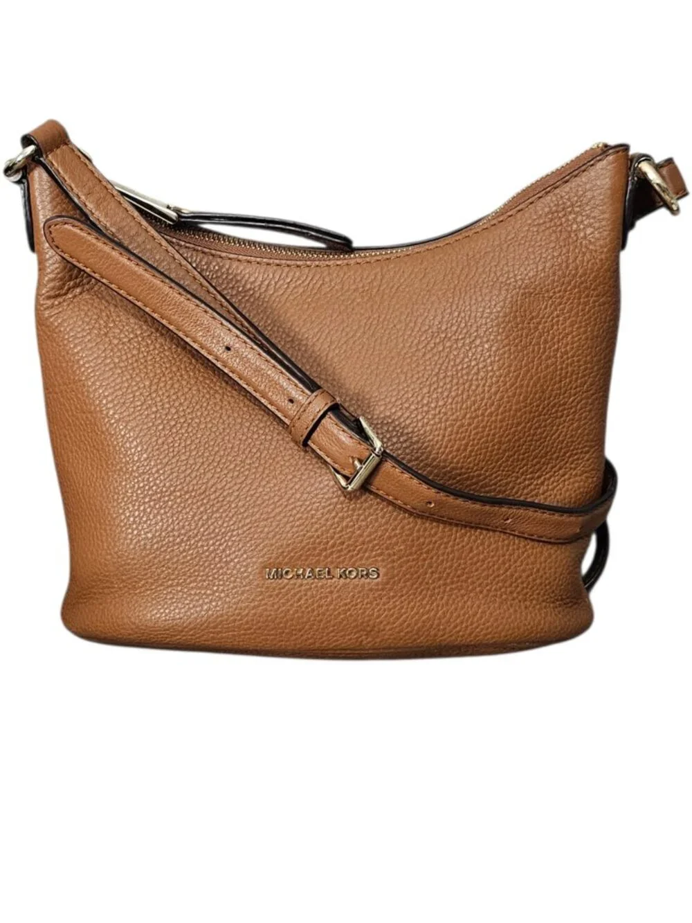 Michael Kors Lupita Pebble Leather Hobo Messenger Shoulder Bag COA Brown